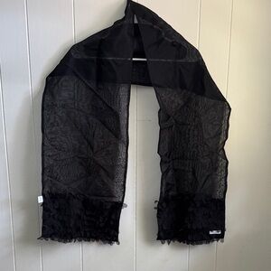 Kate Spade Black Sheer Scarf with Leaf Pattern